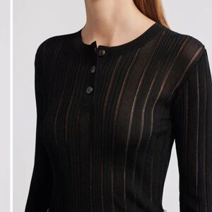 Frame Denim Black Buttoned Ribbed Top